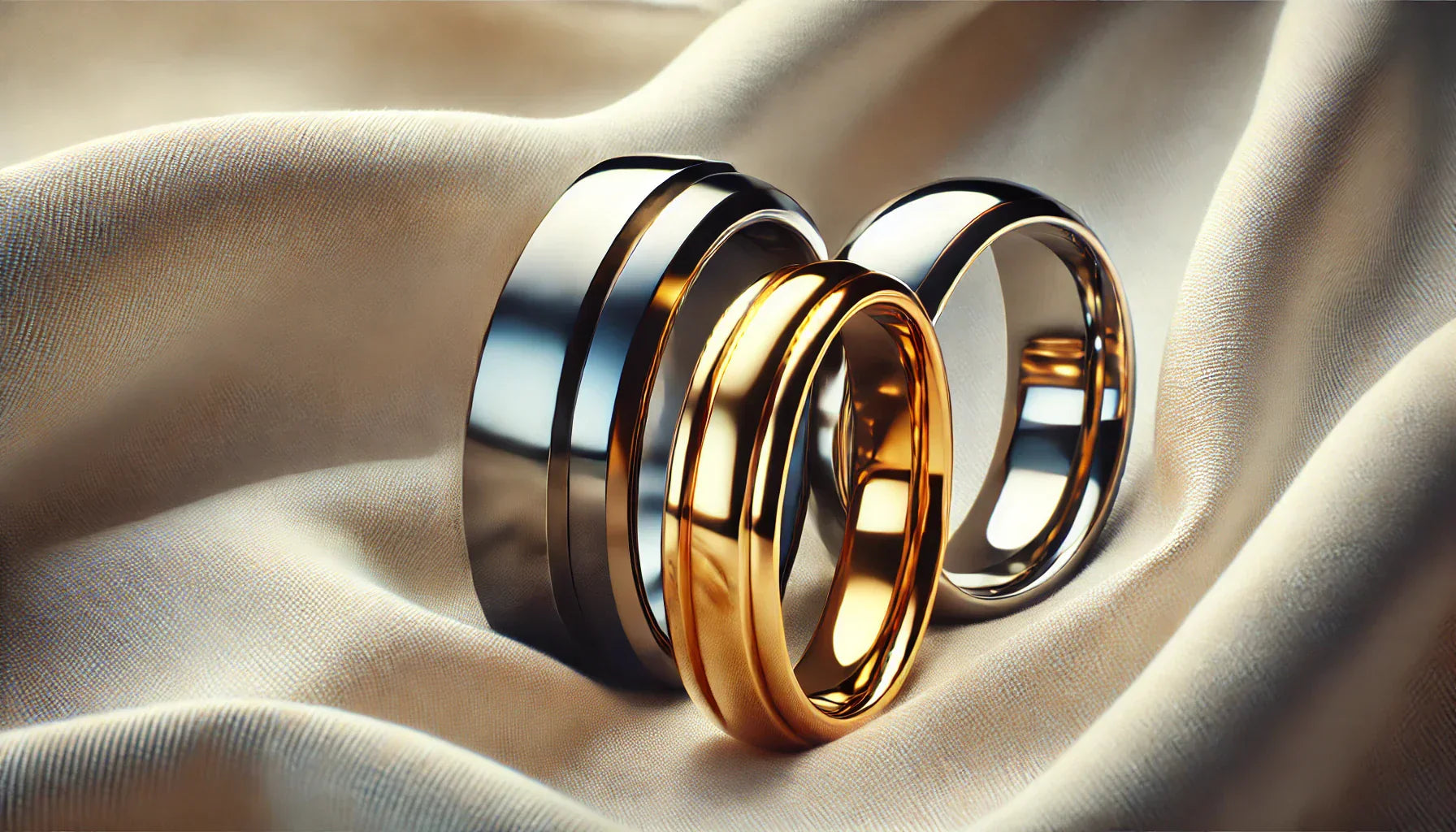 Close-up of a scratch-resistant tungsten ring, showcasing its durability.