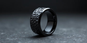 8MM Black Hammered Damascus Steel Ring | Bold & Durable