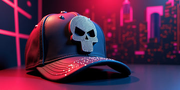 Rhinestone Caps x Skull Buckle: Bold Glam-Rock Fashion Trend
