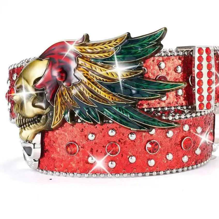 Feather Skull Rhinestone Belts