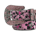 Skull Buckle Pink Patterned Strap with Pink Studs Rhinestone Belt-Belts-The Rhinestone Belts