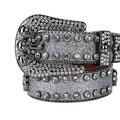 Skull Buckle Grey Strap with Grey Studs Rhinestone Belt-Belts-The Rhinestone Belts