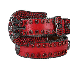 Skull Buckle with Red Studded Design Rhinestone Belt