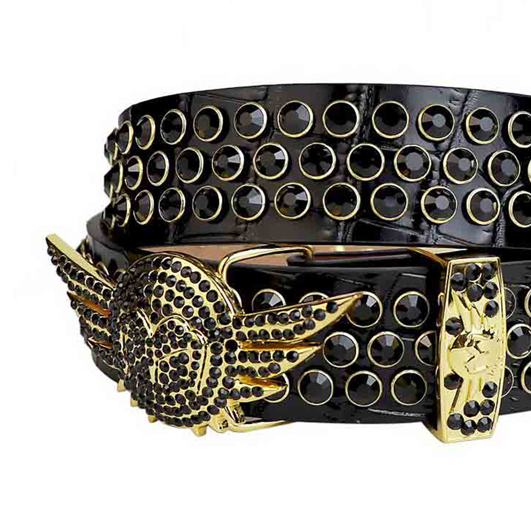 Angel Wings Buckle Black Strap with Black Studs Rhinestone Belt-Belts-The Rhinestone Belts