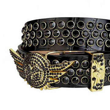 Angel Wings Buckle Black Strap with Black Studs Rhinestone Belt-Belts-The Rhinestone Belts