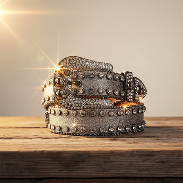 Skull Buckle Grey Strap with Grey Studs Rhinestone Belt