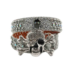 Metal Skull Buckle Silver Strap with Silver and Multi Studs Rhinestone Belt