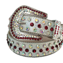 Red and Chromatic Rhinestones with Grey Glitter Strap Rhinestone Belt