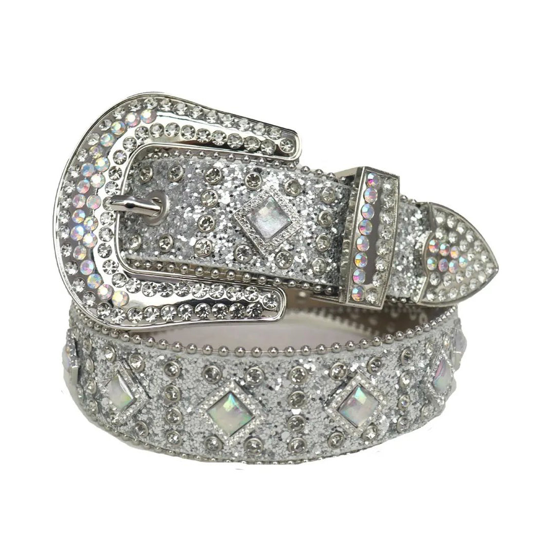 Diamond Rhinestones with Grey Glitter Strap Rhinestone Belt-Belts-The Rhinestone Belts