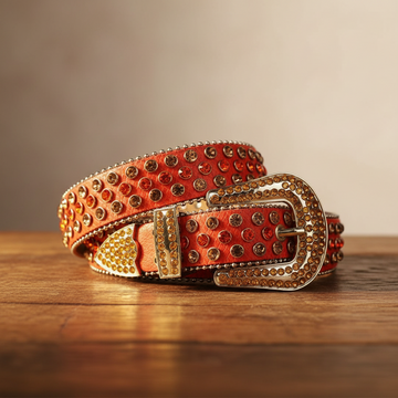 Multi Rhinestones with Red Strap Rhinestone Belt