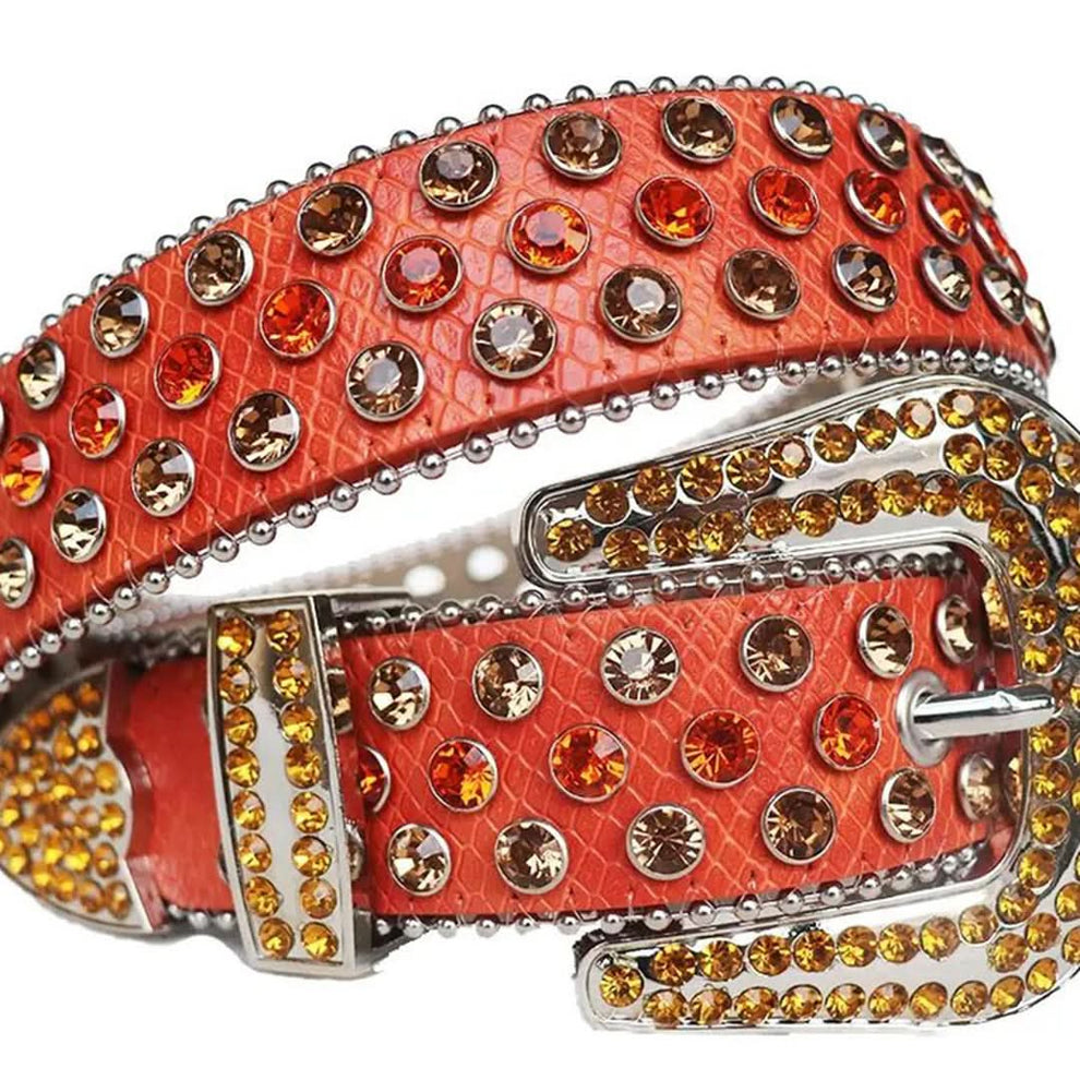 Belts Rhinstone Multi Rhinestones with Red Strap Rhinestone Belt