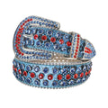 Red and Blue Rhinestones with Blue Textured Strap Rhinestone Belt-Belts-The Rhinestone Belts