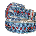 Red and Blue Rhinestones with Blue Textured Strap Rhinestone Belt-Belts-The Rhinestone Belts