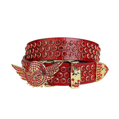 Angel Wings Buckle Red Strap with Red Studs Rhinestone Belt