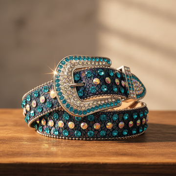 Sky and Chromatic Rhinestones with Chromatic Textured Strap Rhinestone Belt