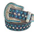 Sky and Chromatic Rhinestones with Chromatic Textured Strap Rhinestone Belt-Belts-The Rhinestone Belts