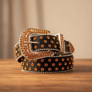 Orange Rhinestones with Black Strap Rhinestone Belt