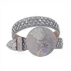 Globe Buckle with Silver and Crystal Studs Rhinestone Belt