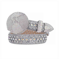 Globe Buckle with Silver and Crystal Studs Rhinestone Belt