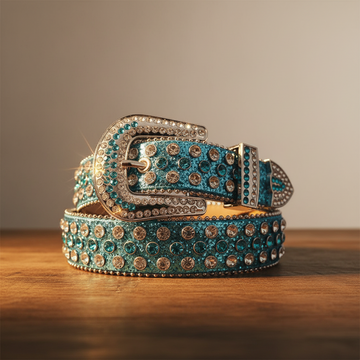 Diamond and Blue Rhinestones with Blue Glitter Strap Rhinestone Belt – Luxury Handmade Designer Gift Bling Men/Women