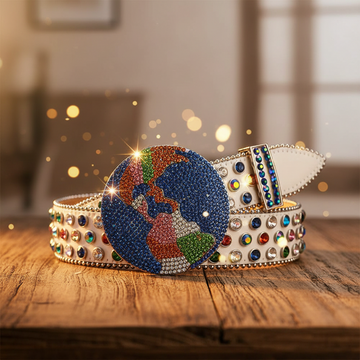 Globe Buckle with Crystal and Multi Studs Rhinestone Belt