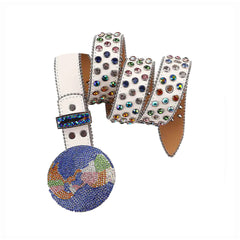 Globe Buckle with Crystal and Multi Studs Rhinestone Belt