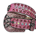 Diamond and Pink Rhinestones with Pink Glitter Strap and Skull Buckles Rhinestone Belt-Belts-The Rhinestone Belts