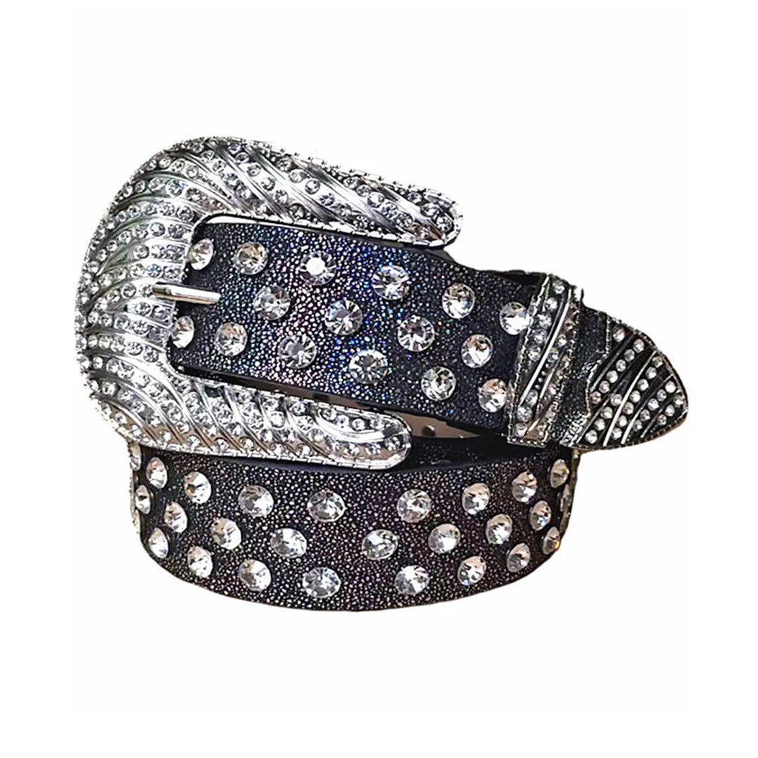 Diamond Rhinestones with Black Glitter Strap Rhinestone Belt-Belts-The Rhinestone Belts