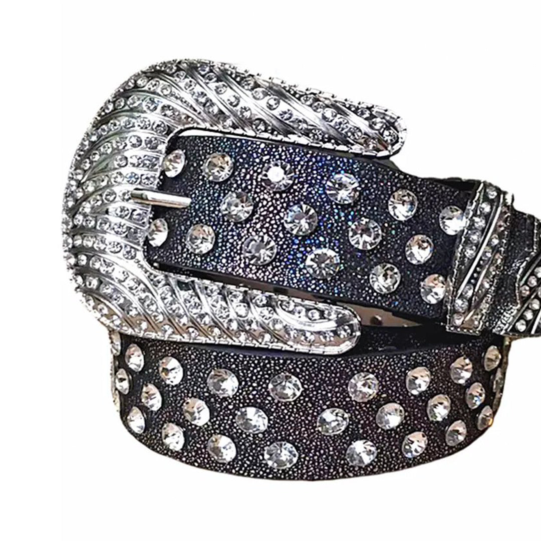 Diamond Rhinestones with Black Glitter Strap Rhinestone Belt-Belts-The Rhinestone Belts