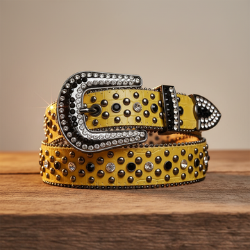 Diamond Rhinestones and Black Studs with Yellow Strap Rhinestone Belt