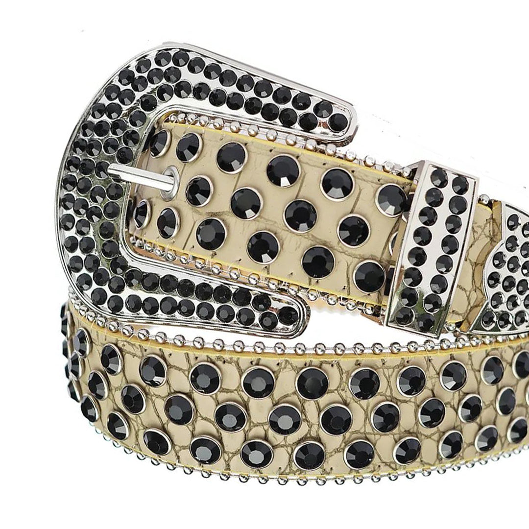 Belts Rhinstone Black Rhinestones with Beige Strap Rhinestone Belt | TRB Belts