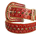 Red and Gold Rhinestones with Red Textured Strap Rhinestone Belt-Belts-The Rhinestone Belts