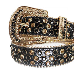 Black and Gold Rhinestones with Black Glitter Strap Rhinestone Belt