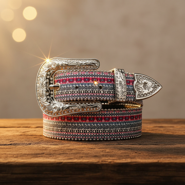 Engraved Buckle Sparkling Fish with White Studded Strap Rhinestone Belt – Luxury Handmade Designer Gift Bling Men/Women