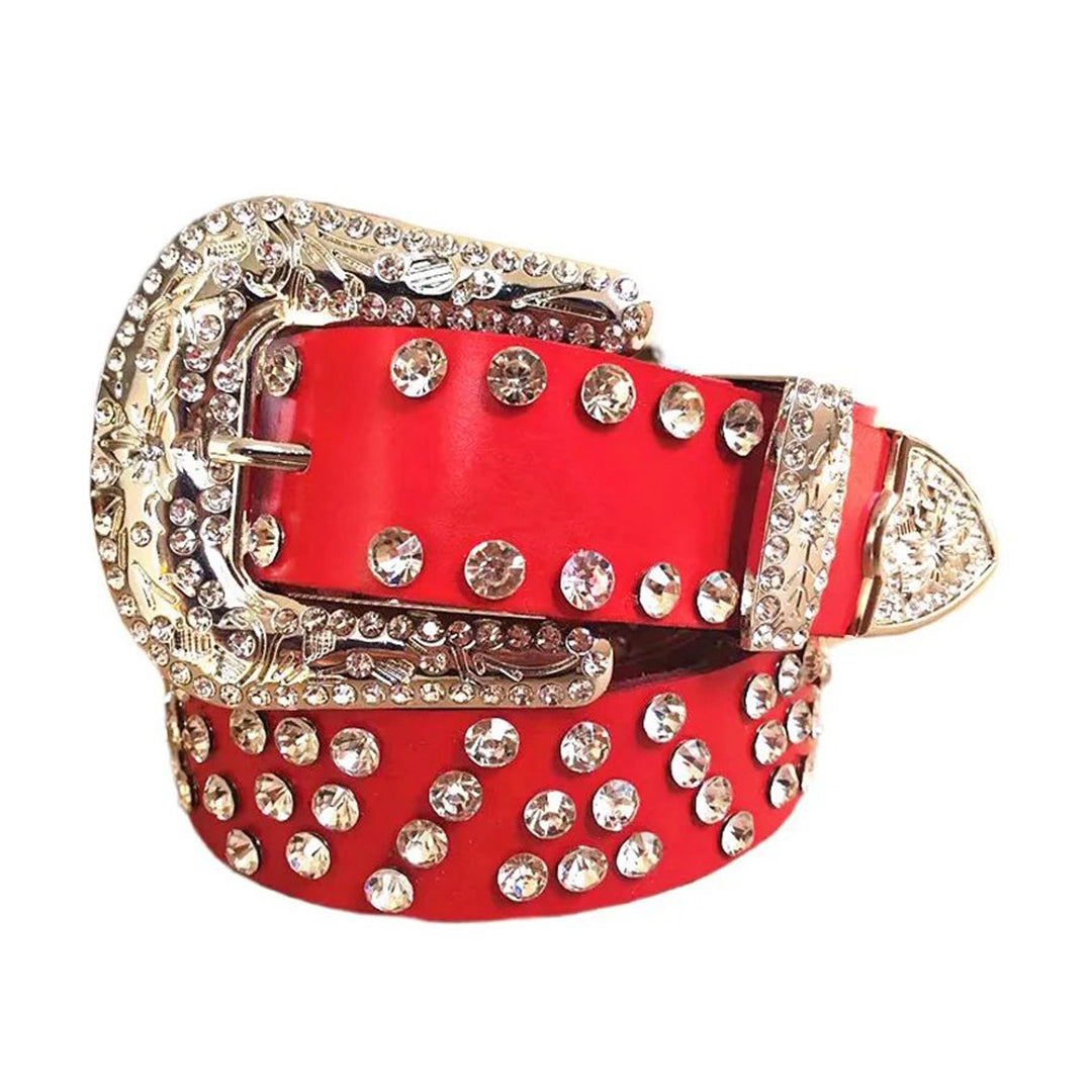 Diamond Rhinestones with Red Strap Rhinestone Belt-Belts-The Rhinestone Belts