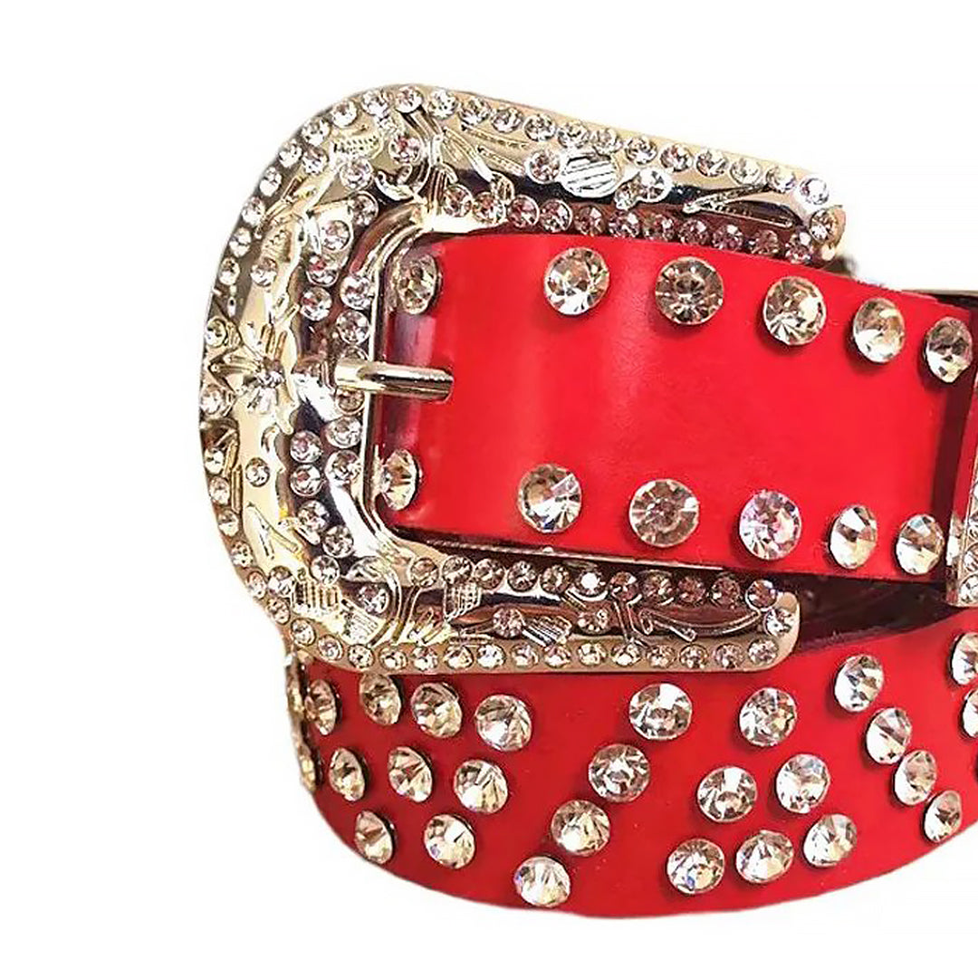 Diamond Rhinestones with Red Strap Rhinestone Belt-Belts-The Rhinestone Belts