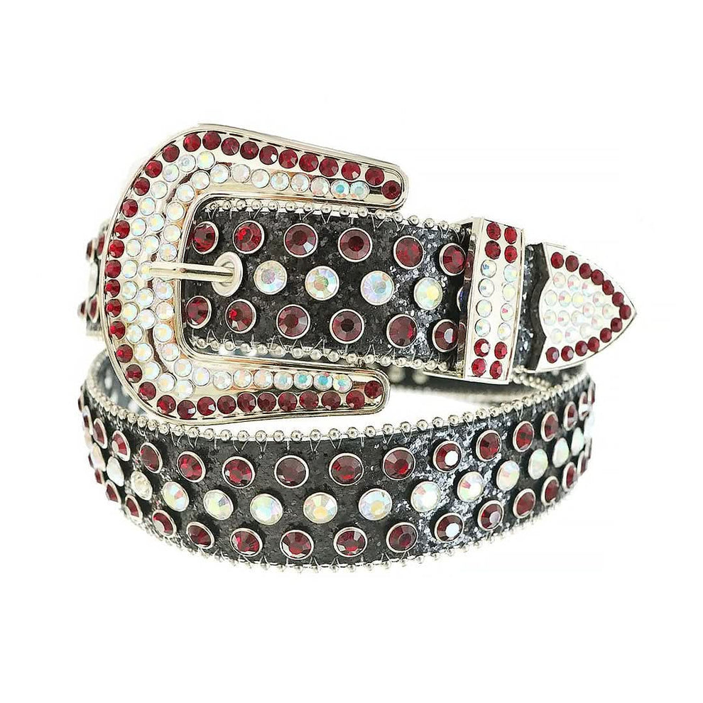 Belts Rhinstone Red and Chromatic Rhinestones with Black Glitter Strap Rhinestone Belt