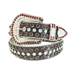 Red and Chromatic Rhinestones with Black Glitter Strap Rhinestone Belt