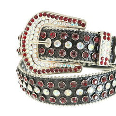 Red and Chromatic Rhinestones with Black Glitter Strap Rhinestone Belt