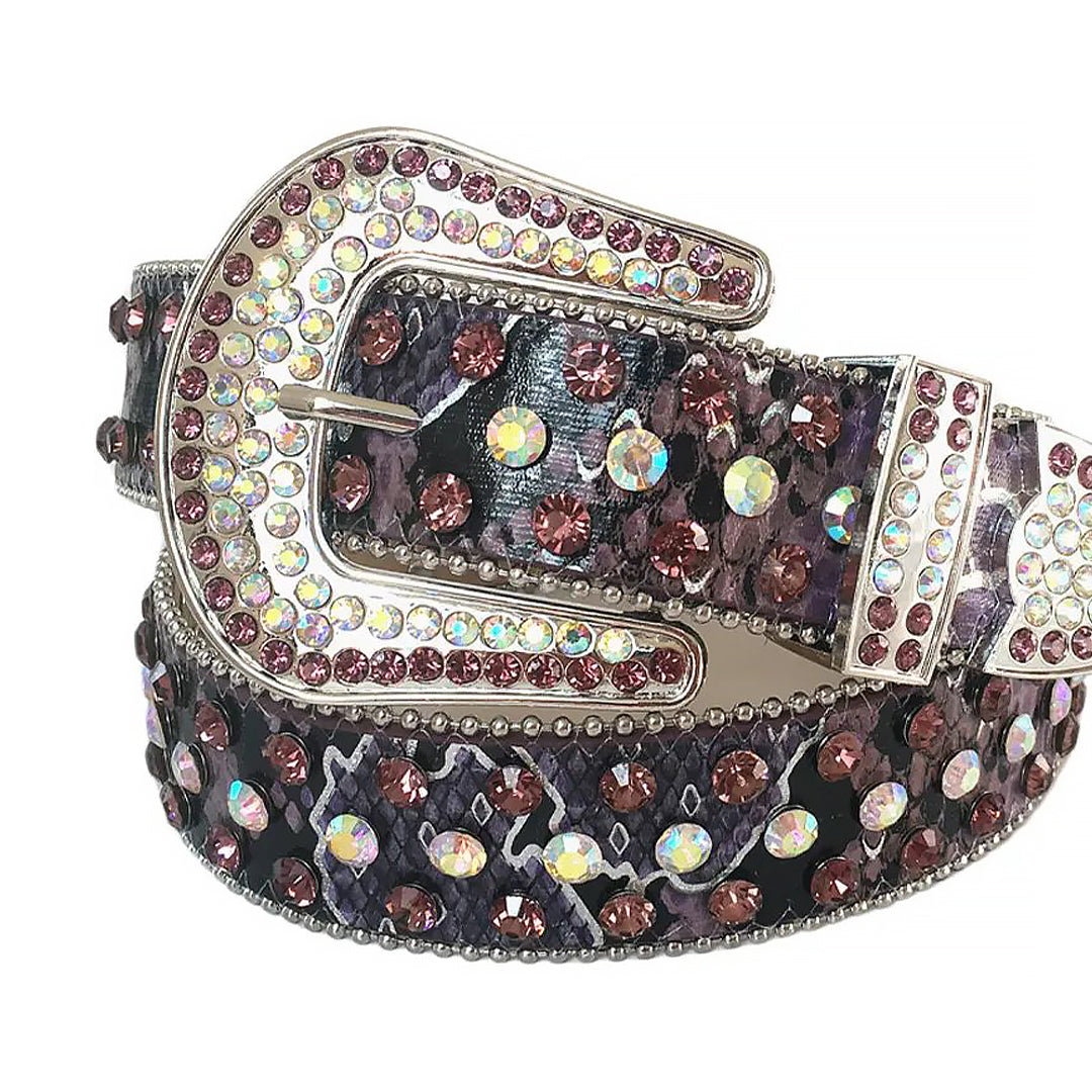 Wine and Chromatic Rhinestones with Black Strap Rhinestone Belt-Belts-The Rhinestone Belts