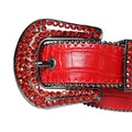 Red Rhinestones with Red Textured Strap and Black Buckle Rhinestone Belt-Belts-The Rhinestone Belts
