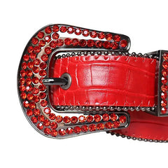 Red Rhinestones with Red Textured Strap and Black Buckle Rhinestone Belt