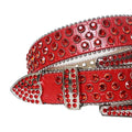 Red Rhinestones with Red Textured Strap and Silver Buckle Rhinestone Belt-Belts-The Rhinestone Belts
