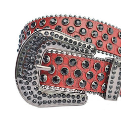 Black Rhinestone with Red Snake Texture Strap Rhinestone Belt