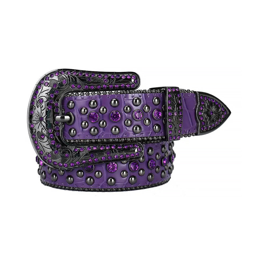Purple Rhinestone with Silver Studs and Purple Strap Rhinestone Belt-Belts-The Rhinestone Belts