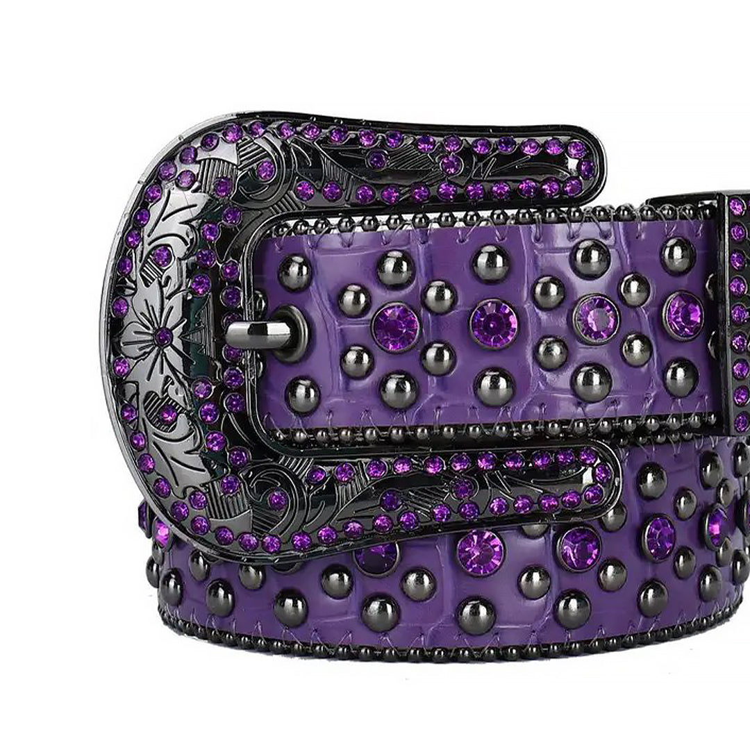 Purple Rhinestone with Silver Studs and Purple Strap Rhinestone Belt-Belts-The Rhinestone Belts