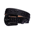 Engraved Buckle Cross Black Strap with Black Studs Rhinestone Belt-Belts-The Rhinestone Belts