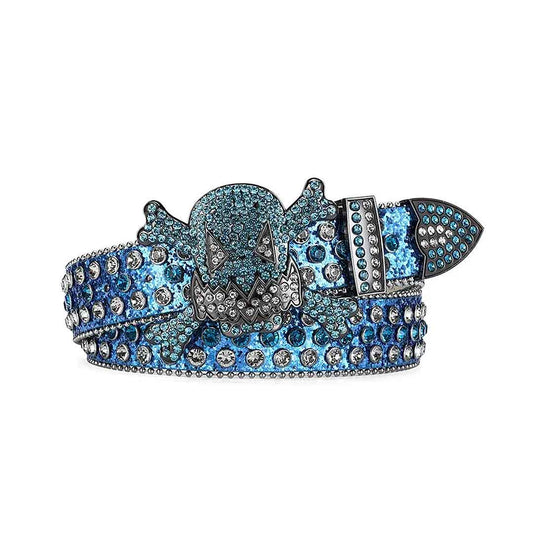 Gengar Buckle Metal Blue Strap with Crystal Studs Rhinestone Belt-Gengar Belts-The Rhinestone Belts