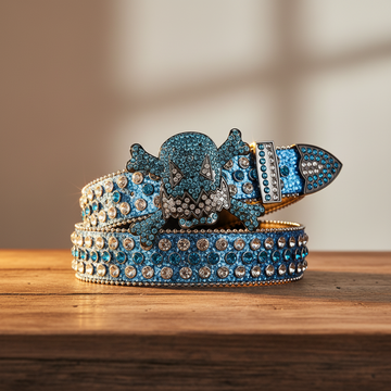 Gengar Schnalle Metall Blau Armband mit Kristallnieten Strassgürtel