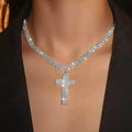 Silver Luxury Multilayer Rhinestone Cross Pendant Necklace-Rhinestone Cross Pendants-The Rhinestone Belts